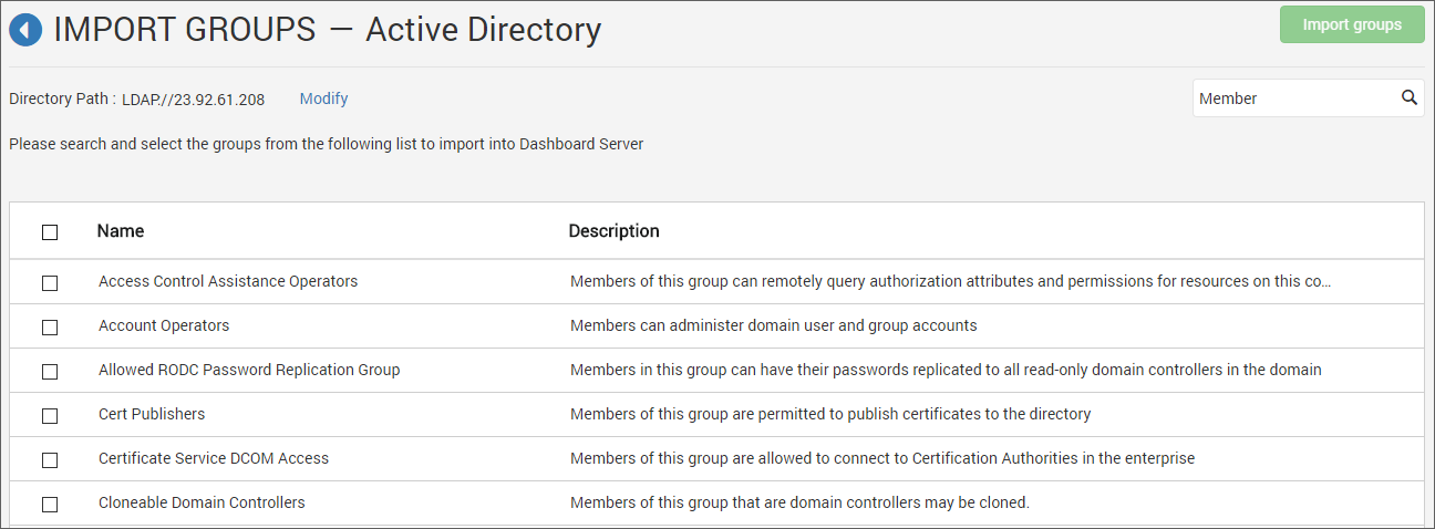 Import groups from Active Directory Server
