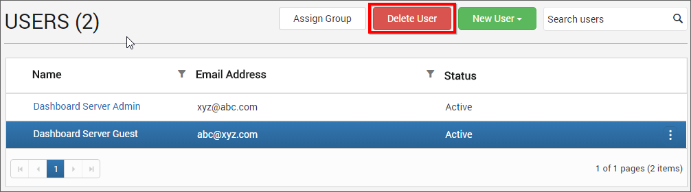 Delete user from user management page