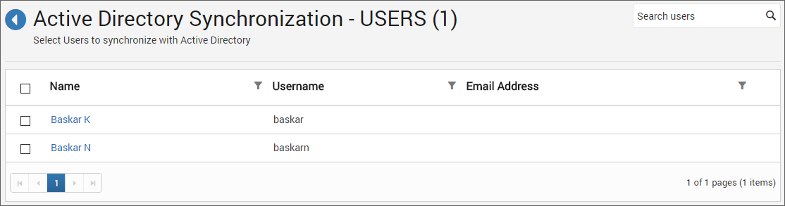 Active Directory Imported user list
