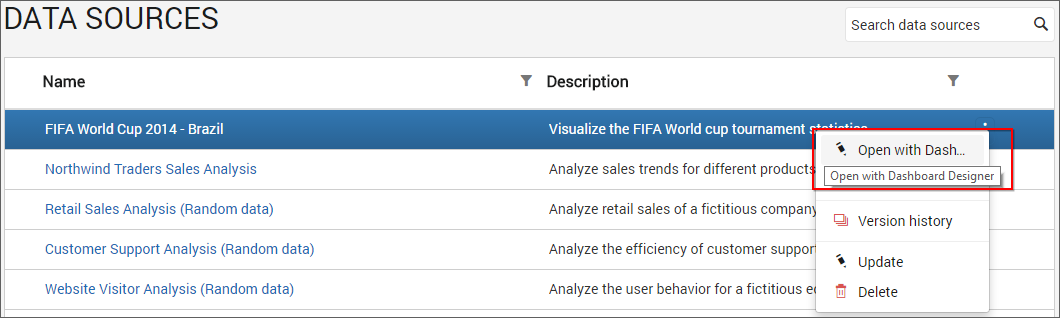 open with  Dashboard Designer