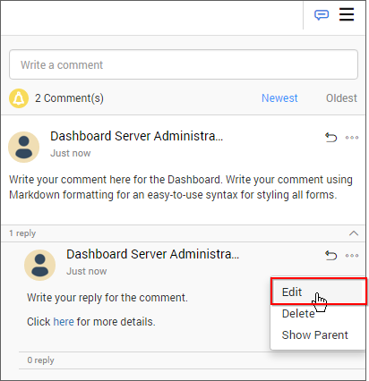 Click on comment icon
