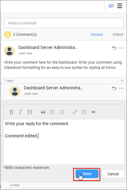 Click on comment icon