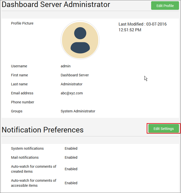 User notification settings